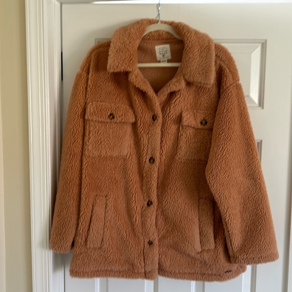 Billabong Fairbanks Button-Up Teddy Bear Jacket Tan Size Large